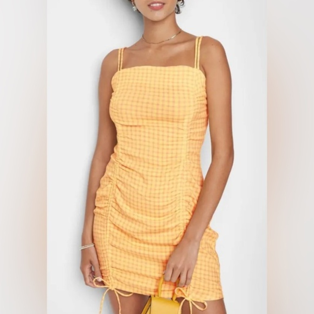 NWT Wild Fable Summer Picnic Ruched Sleeveless Dress in‎ Yellow and Pink - L